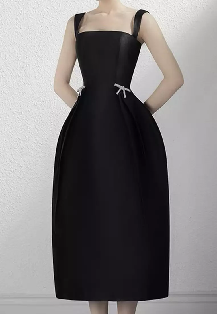 2025 Summer New Drop Strap Solid Color Skirt with Bra Dress CA4021918BK