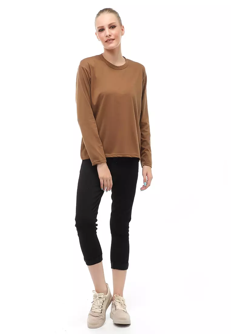 Dreama Kaos Oversized Long Sleeves Atasan Wanita Relaxed Fit - Mopan Polos