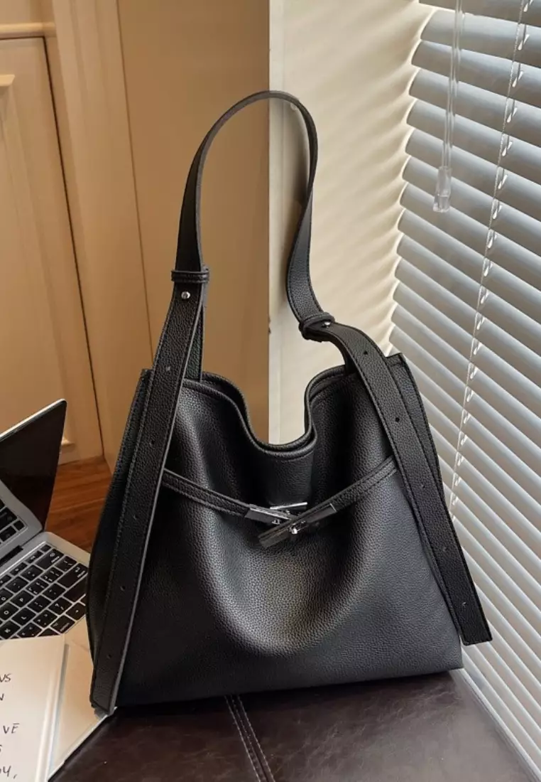 Large Capacity Commute Casual Buckle Design Crossbody Tote Bag CA26042824BK