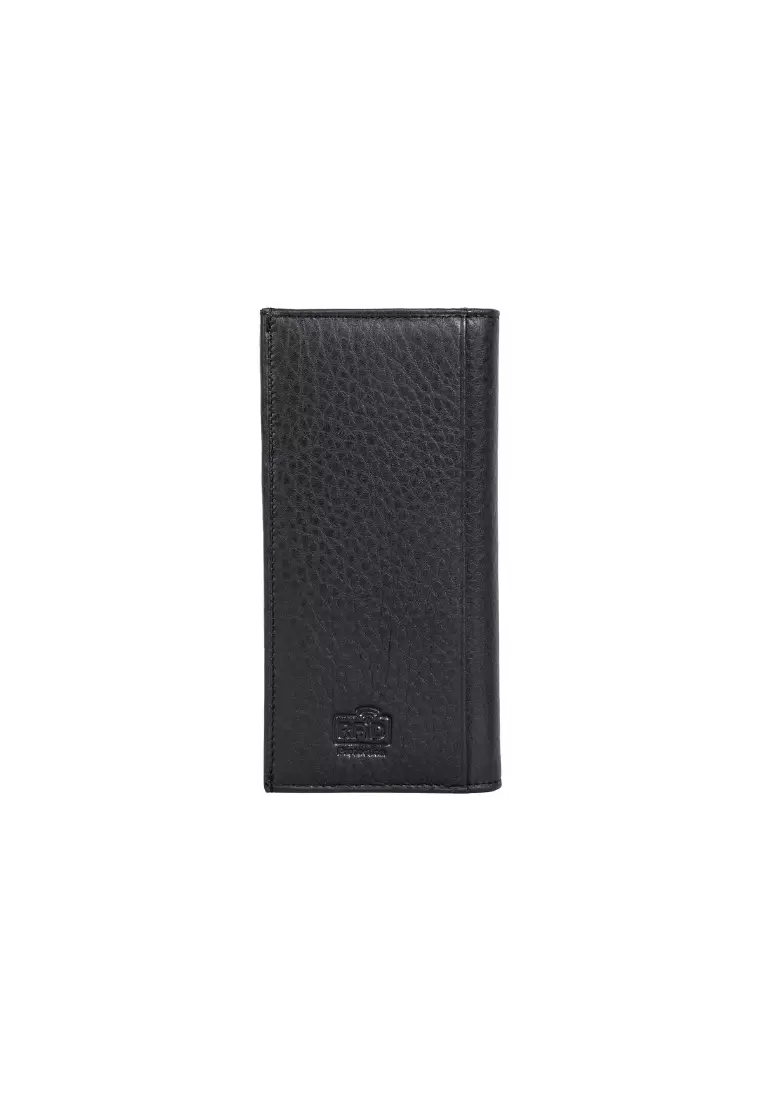 Men's Black Leather ID Long Wallet with Multiple Card Slots Medium Size EWB 50156