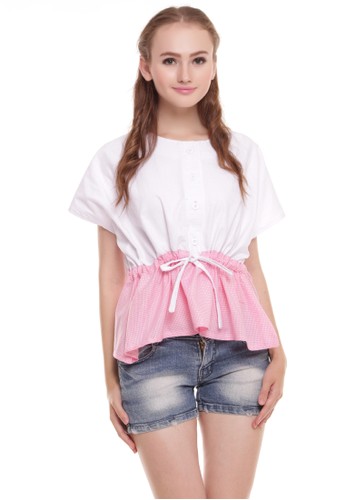 Oversize Sugary Top White Square Pink
