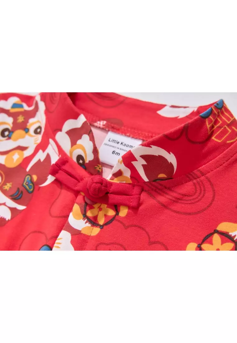 現貨 農曆新年紅色醒獅嬰兒男童唐装連身衣 新加坡外出服