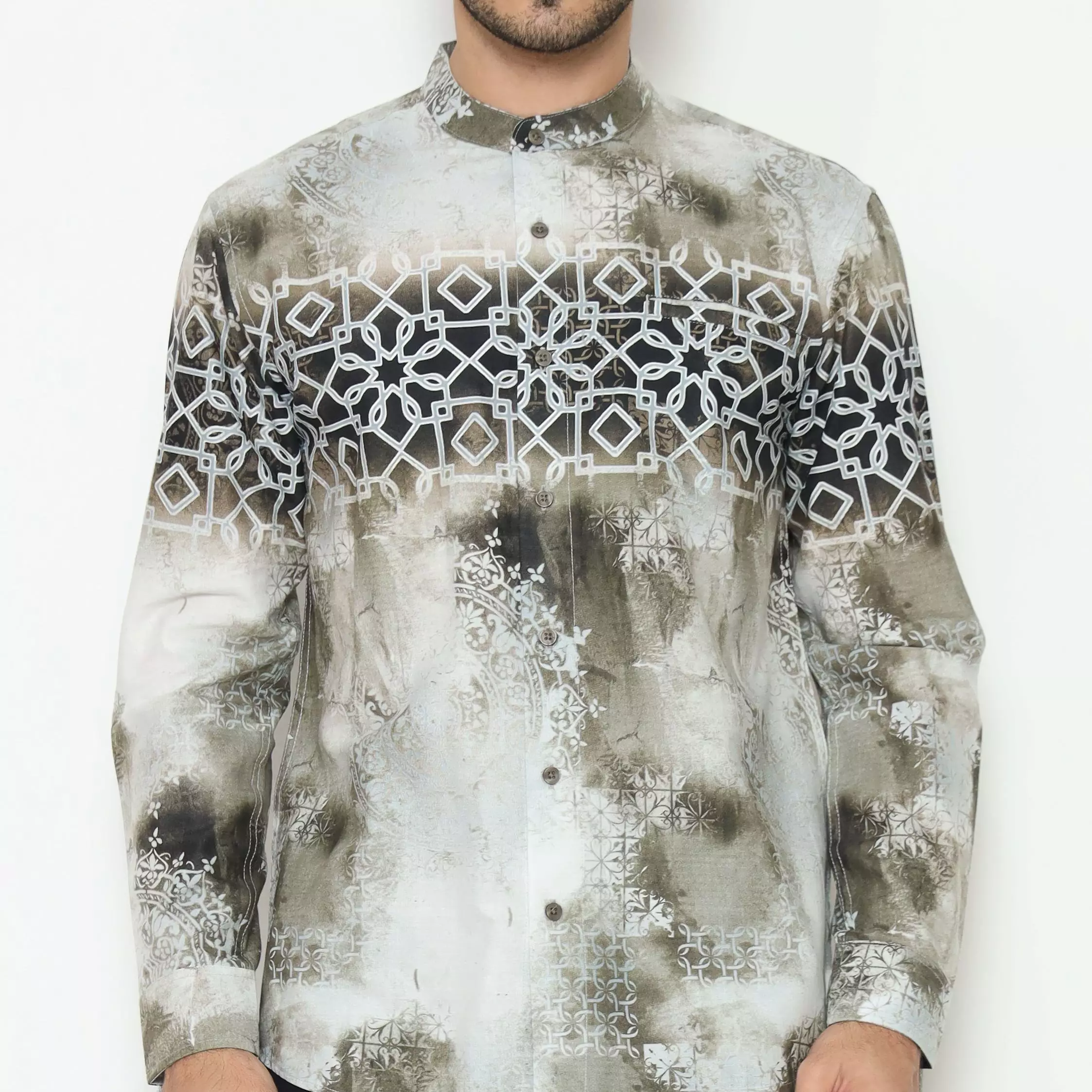 AMK Kemeja Koko Printing Pria Lengan Panjang KK Hessa L/s Brown