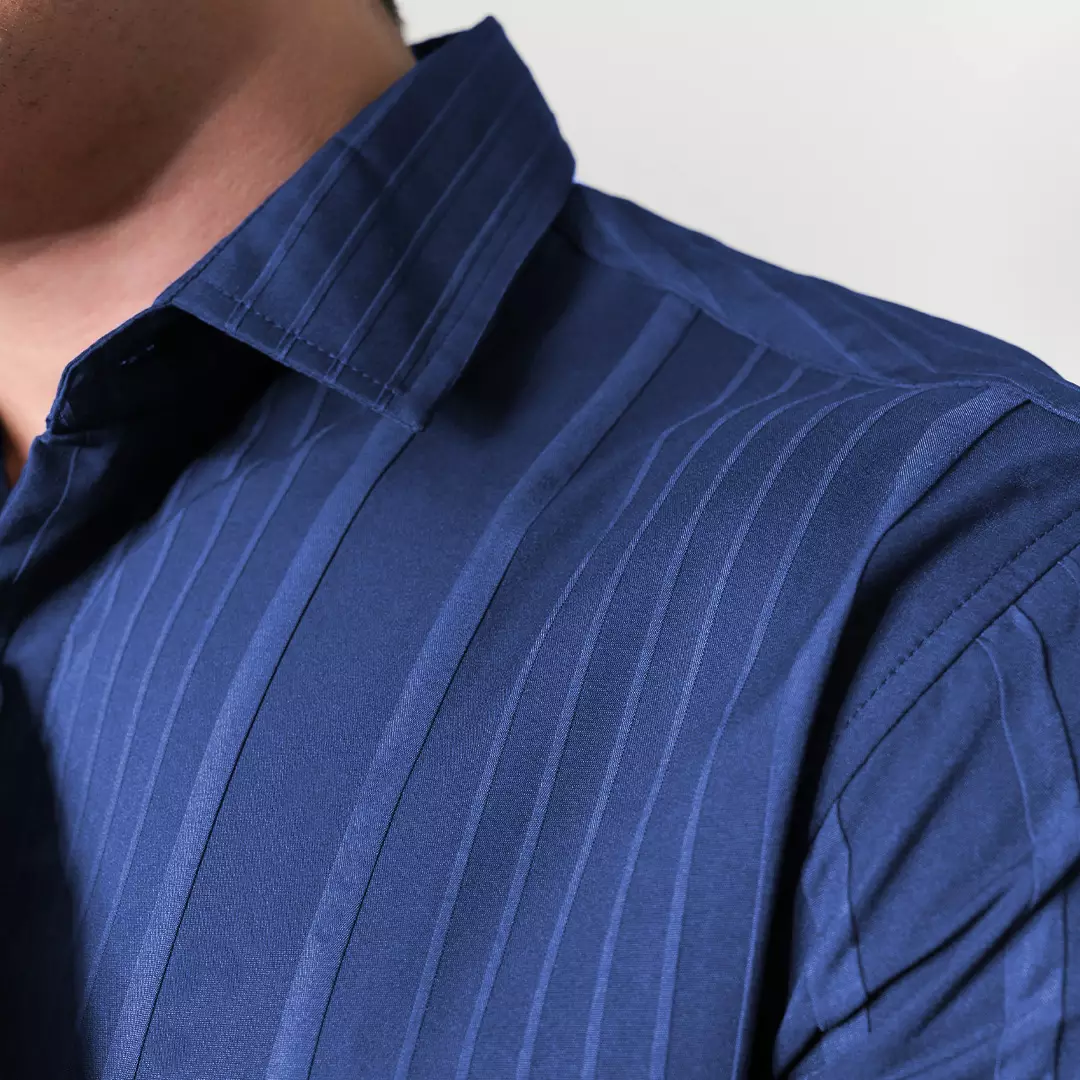 Casella Kemeja Pria Lengan Panjang Strech Naviel Stripe Design 7764 Navy