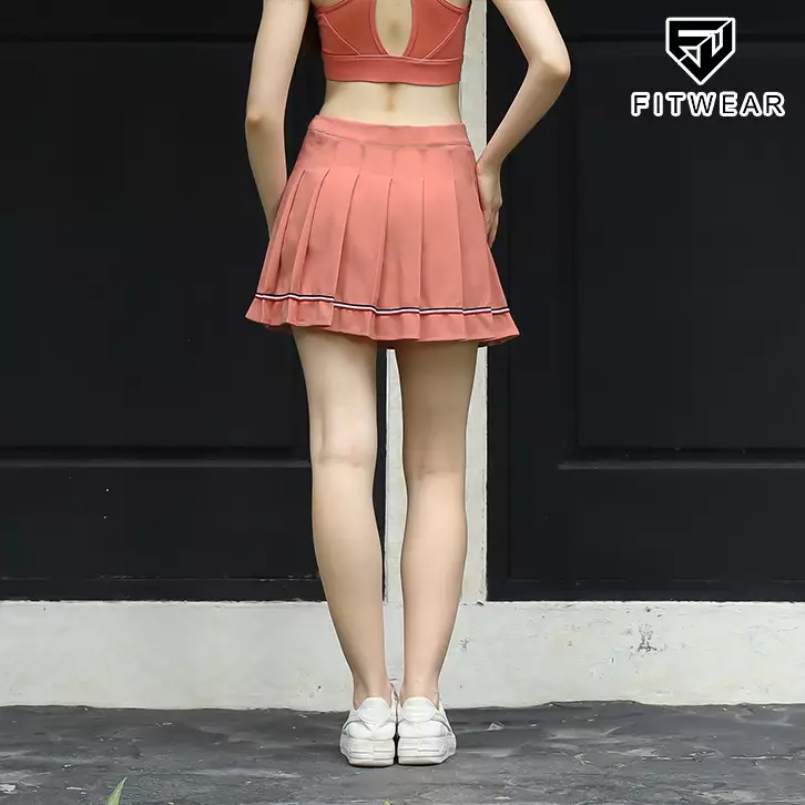 Fitwear Rok + Inner Dryfit Olahraga Padel Wanita MARCELINE PLEATED KOREAN LINE SKIRT - CORAL LINE