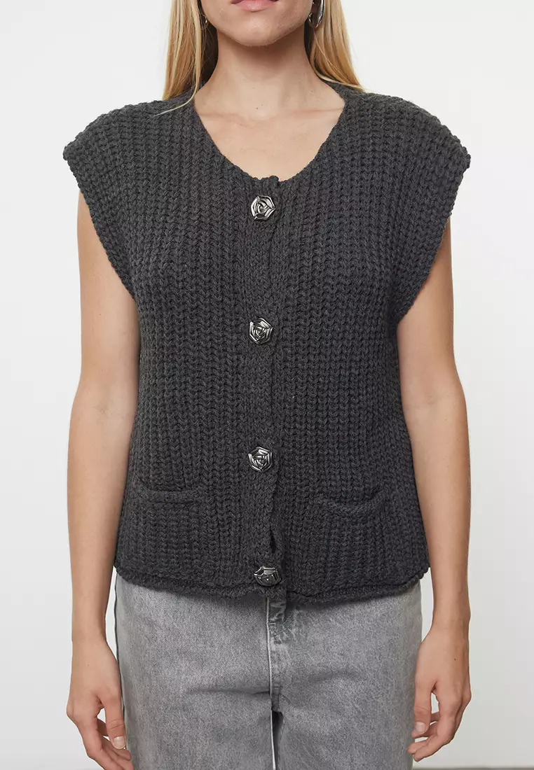 Anthracite Crew Neck Fitted Vest TWOAW25YE00027