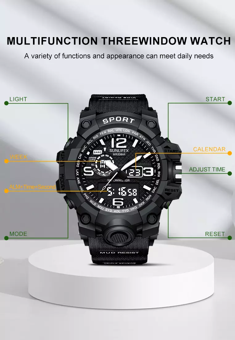 Jam Tangan Pria Digital Olahraga Kasual Tali Silikon Jam Tangan Cowok blackwhite