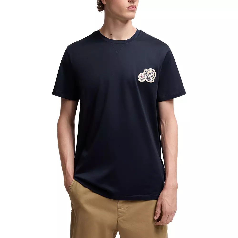 Double Logo Patch Cotton T-Shirt Navy