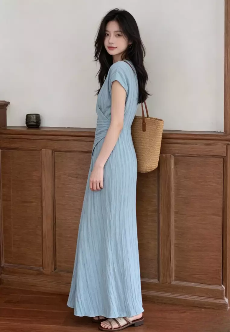 V-Neck Wrap Midi Dress CA26041011