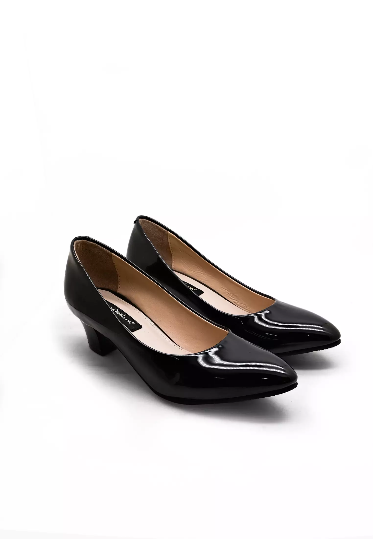 Venata Pantofel Wanita Kantor Pumps Hak 5 cm Black Patent