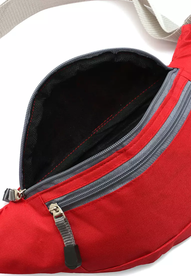 Noice Waisbag unisex Plain Casual Fashion Style Sport Large Storage Material Polyster ORIGINAL - Red Grey