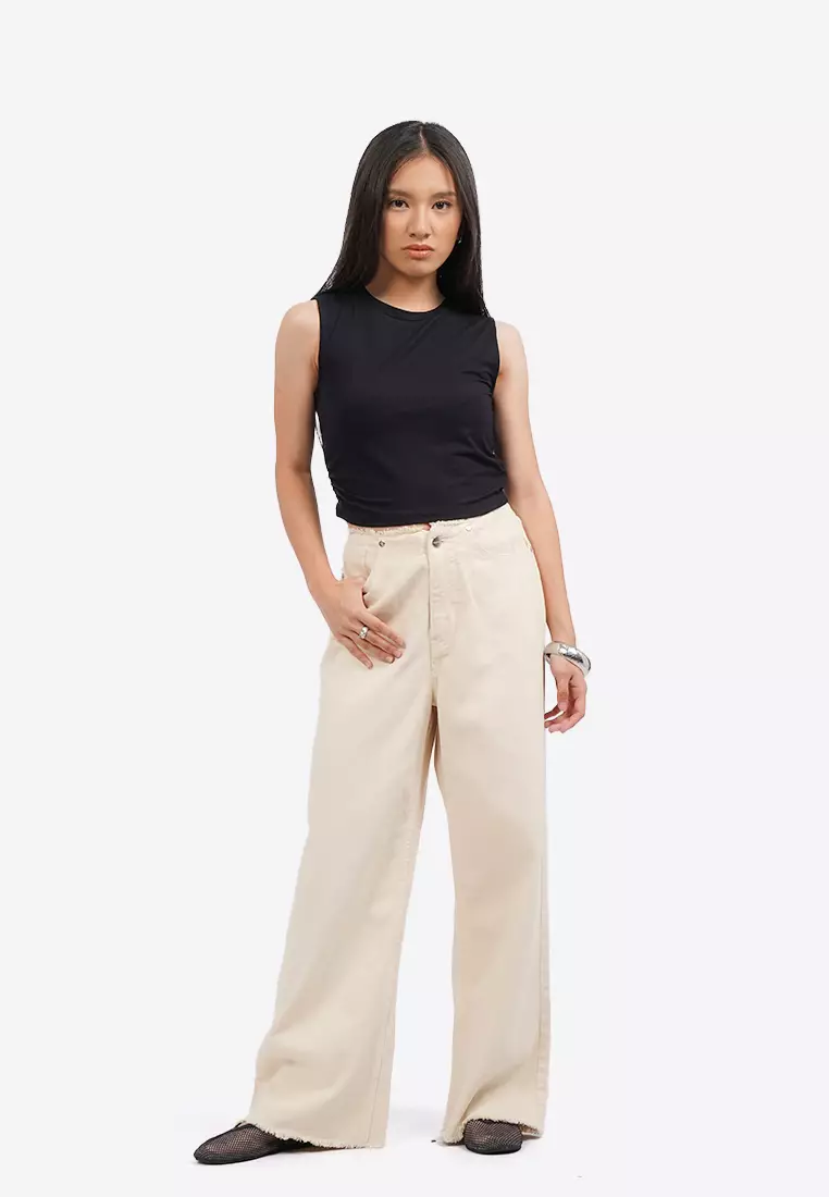 Frayed High Waist Baggy Jeans