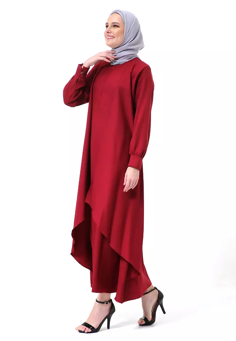 Catline Dress Gamis Jumbo Syar'i Lengan Panjang Regular Fit Premium Quality - Maroon