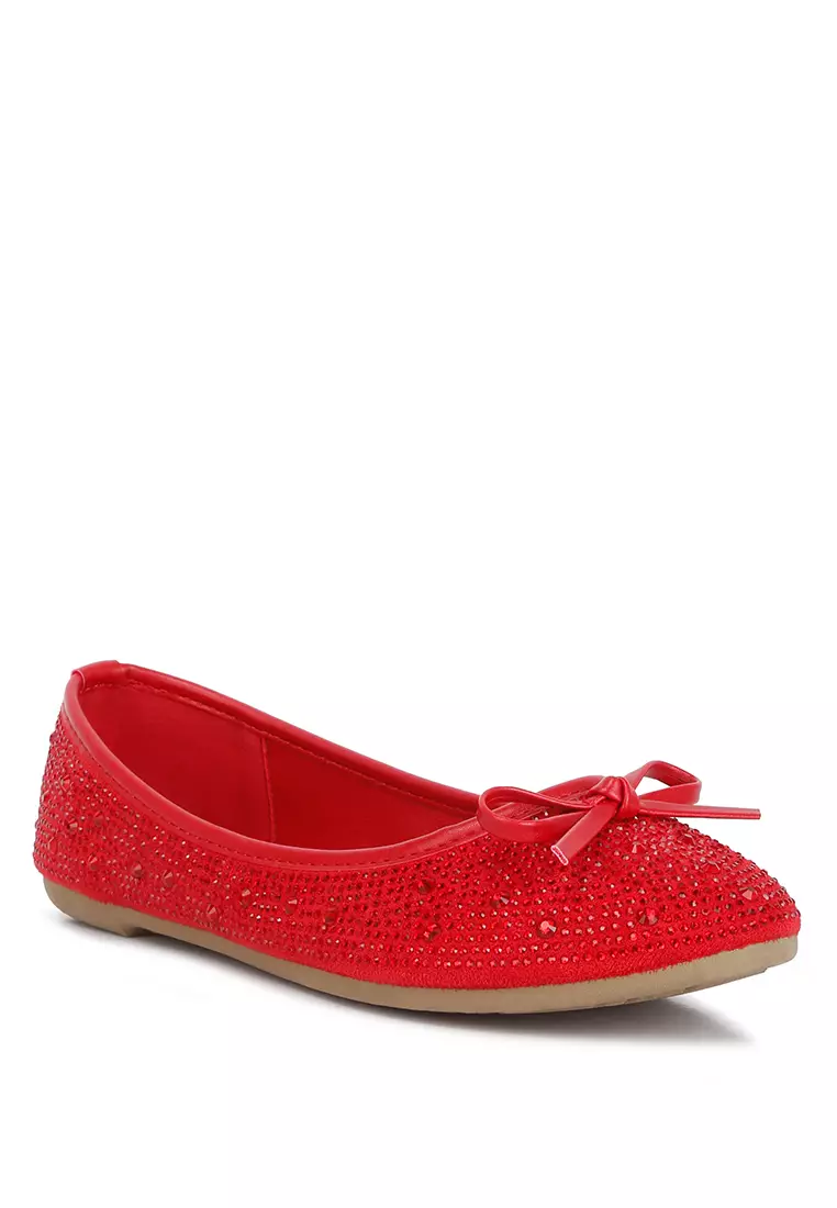 Red Rhinestones Embellished Ballet Flats