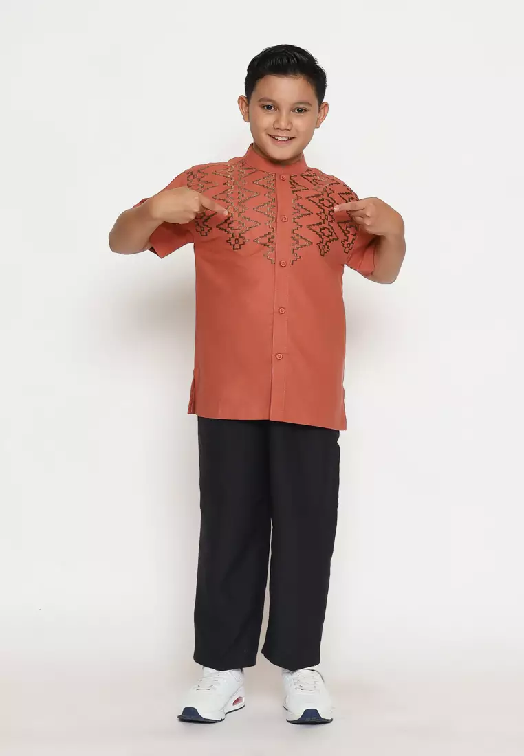 Baju Koko Set Anak Laki Bordir Vertical Red - GENUINE