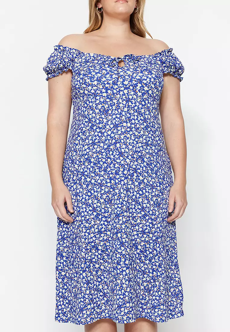 Plus Size Floral Pattern Midi Dress