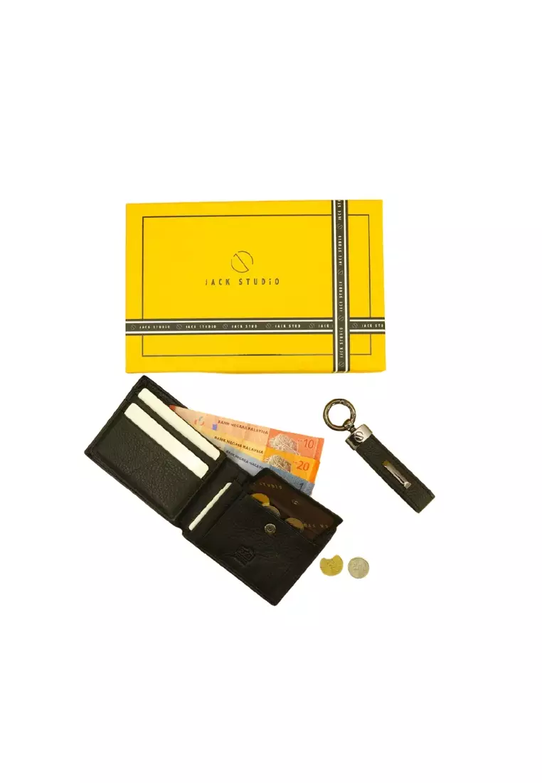 Men's Exclusive Leather ID Coin Wallet Keychain Gift Set JWC 41056