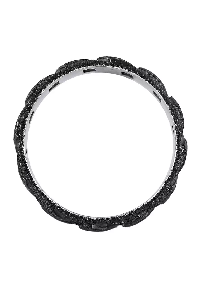 Men's Silver Chain Link Ring - Dark Oxidised