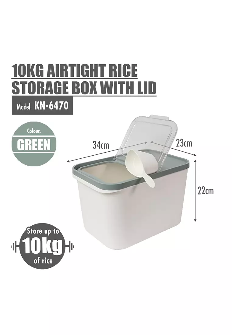 1pc Kitchen Rice Storage Box (10kg/5kg) With Airtight Sealed Lid -thickened Plastic  Container For Rice & Grains -available In Transparent (10kg/5kg) And Mint  Green (10kg/5kg)