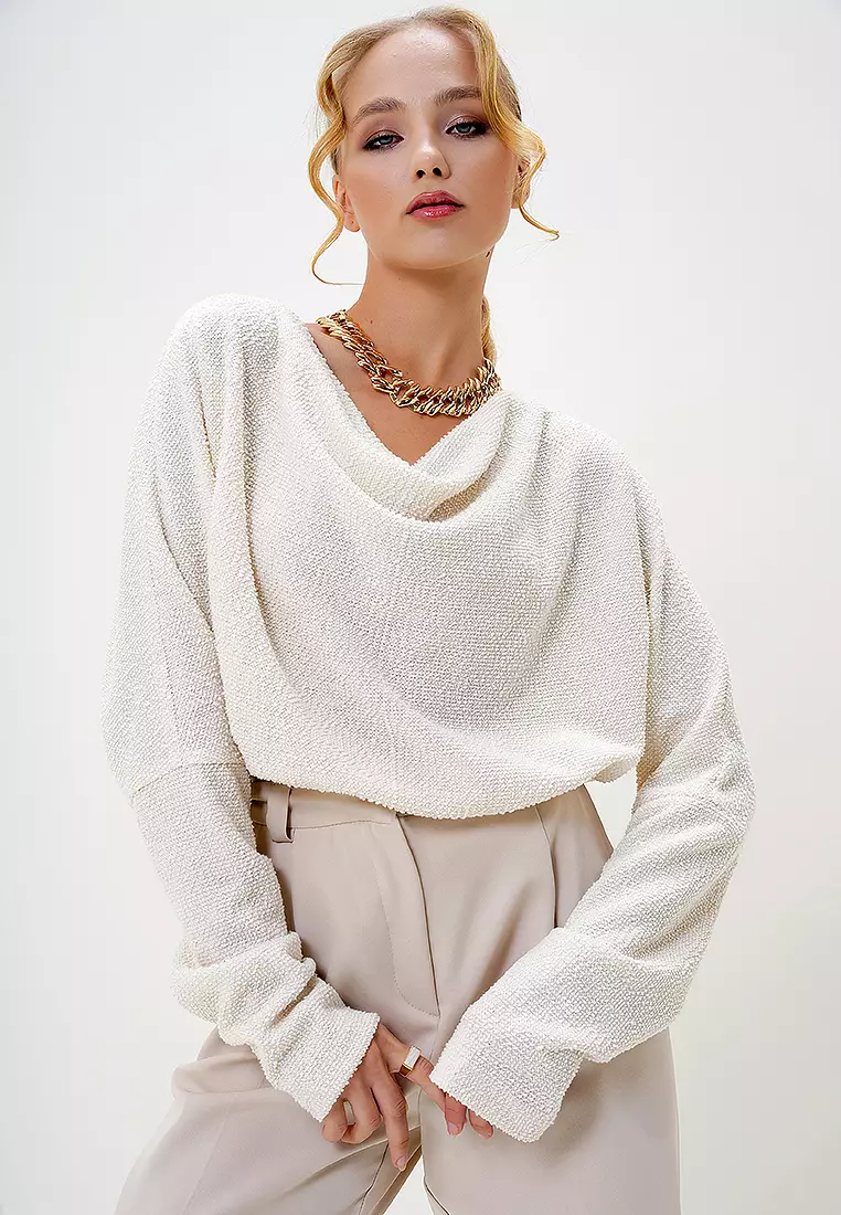 Cowl Collar Wide Cut Knitted Blouse