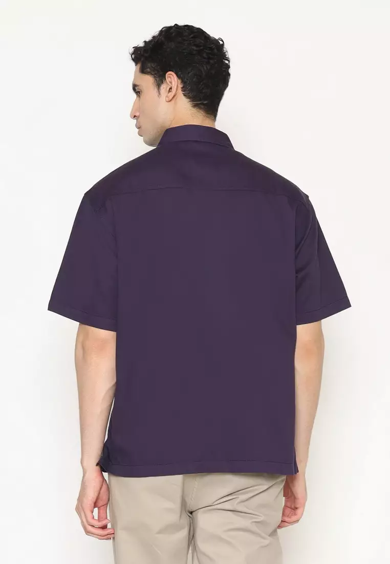 POLICE Kemeja Polos Relaxfit Cotton Twill Dark Purple Pria