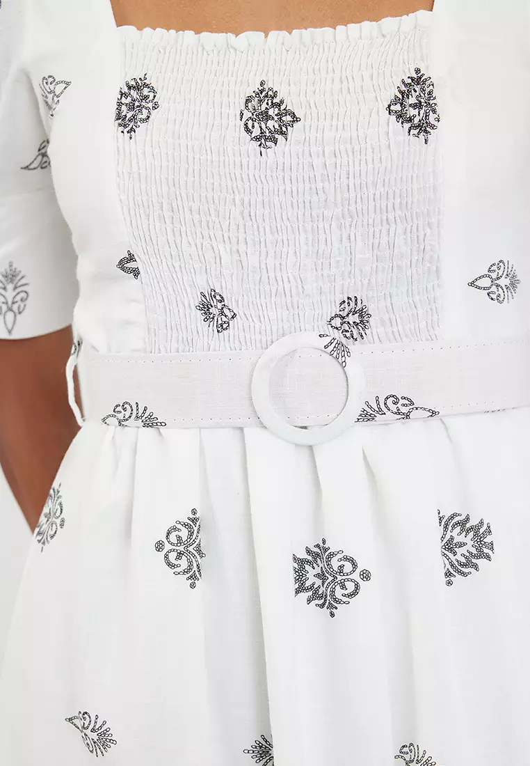 Square Neck Belted Dress