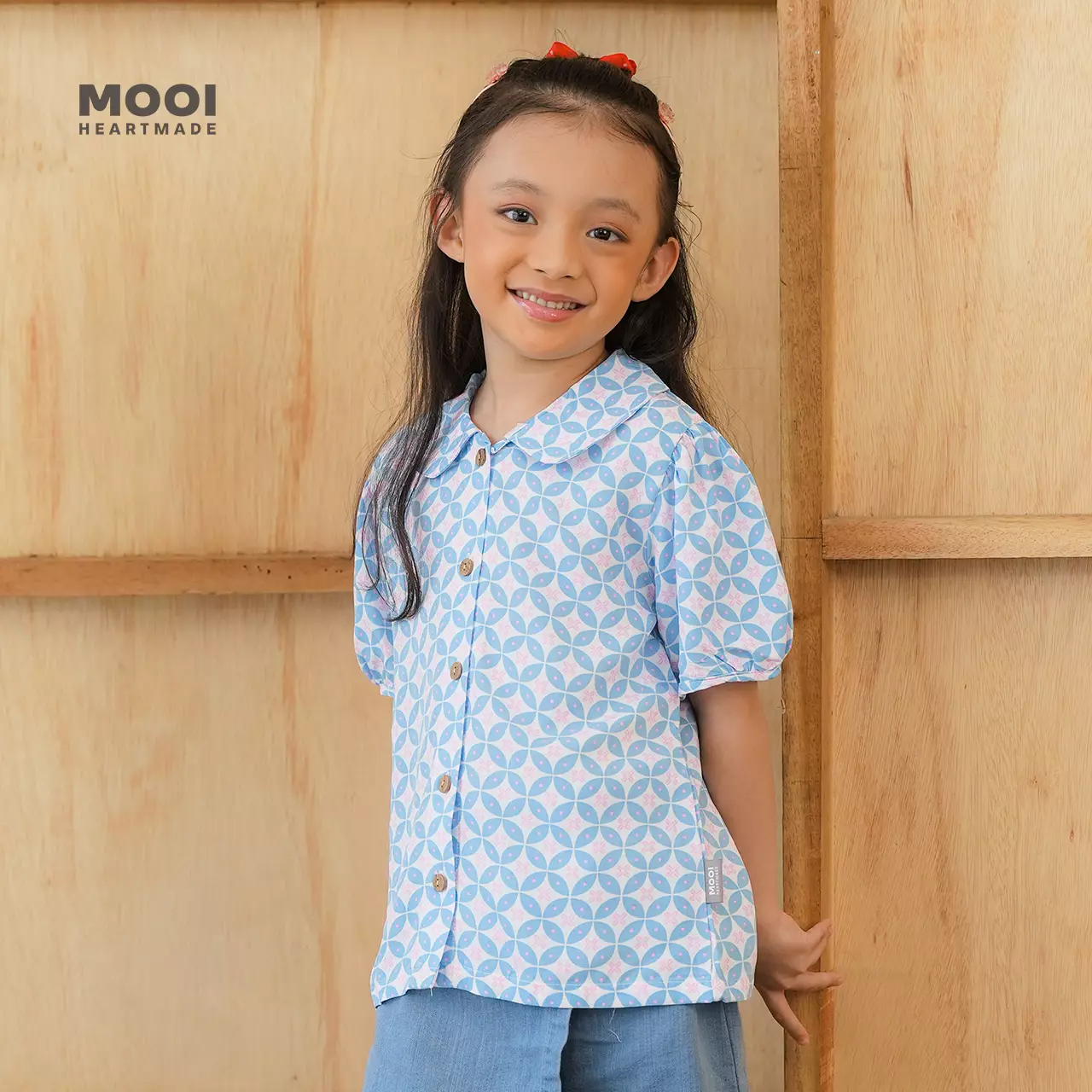 Mooi Atasan Batik Anak Perempuan Naraya Batik Top - Sky Blue