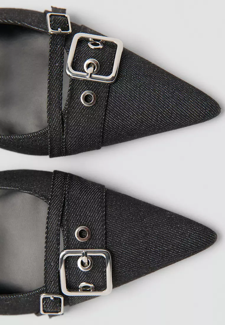 Slingback Denim Heels With Buckle