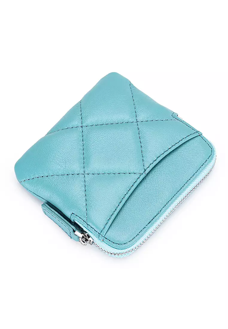 Quilted Sheepskin Card Holder Zip Purse