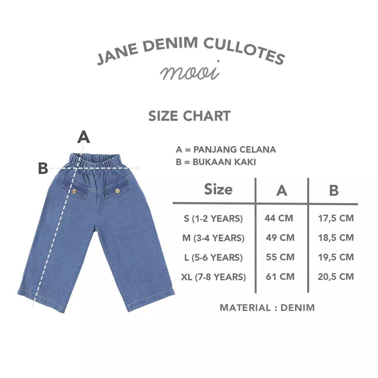 Mooi Celana Jeans Anak Jane Denim Cullotes - Medium Blue