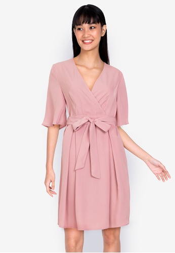 ZALORA BASICS pink Flare Sleeve Pleated Mini Dress FC770AADF5D534GS_1