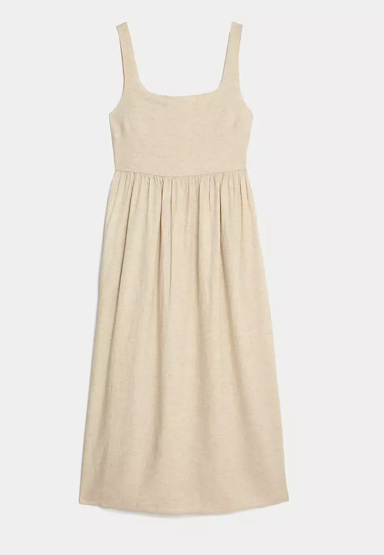 Linen Blend Midaxi Swing Dress
