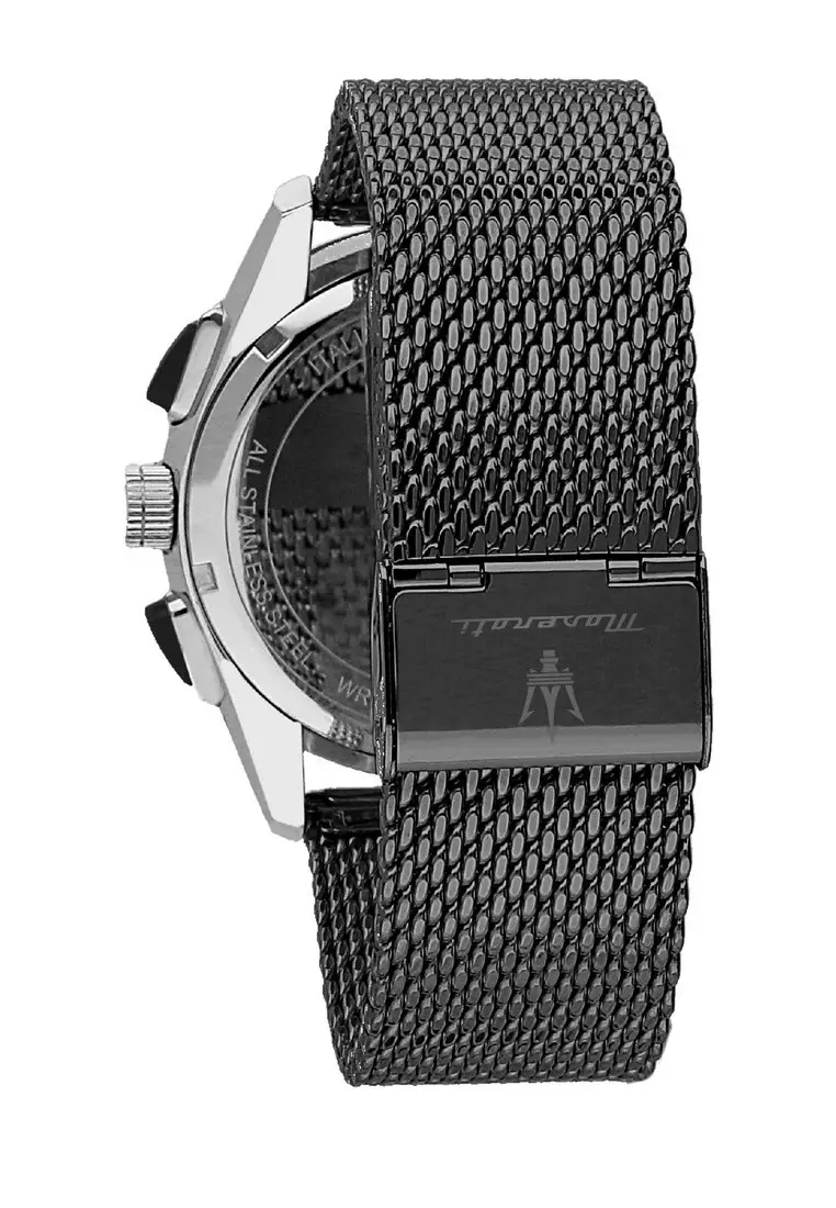 【2 Years Warranty】Maserati Traguardo 45mm Black Dial Men's Quartz Watch R8873612006 With Luminous Hands