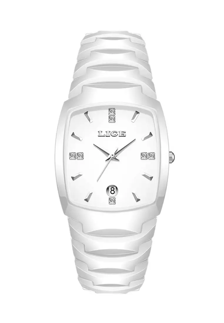 Unisex Alloy Quartz Watch, 43x32mm, White Dial, Ceramic Bracelet