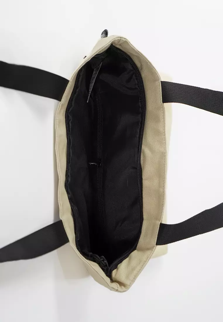 Tas Tote Bag Wanita Bahan Kanvas Penutup Resleting Yarra Series - Cream