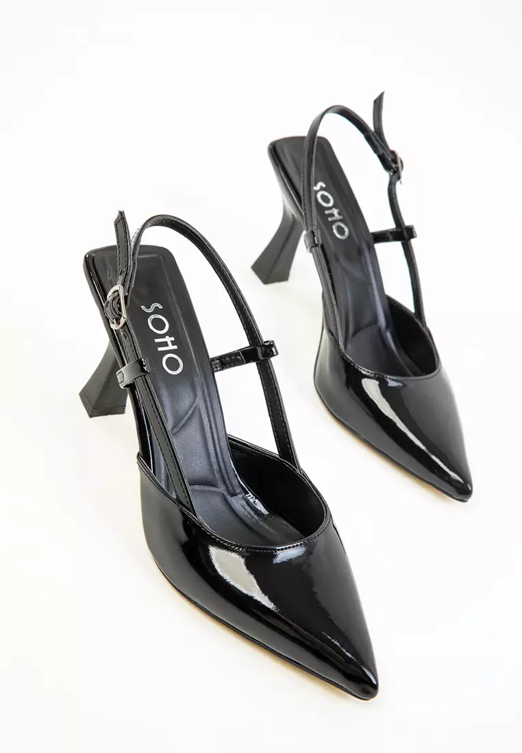 Black Patent Leather Women's Classic Heeled Shoes 20256
