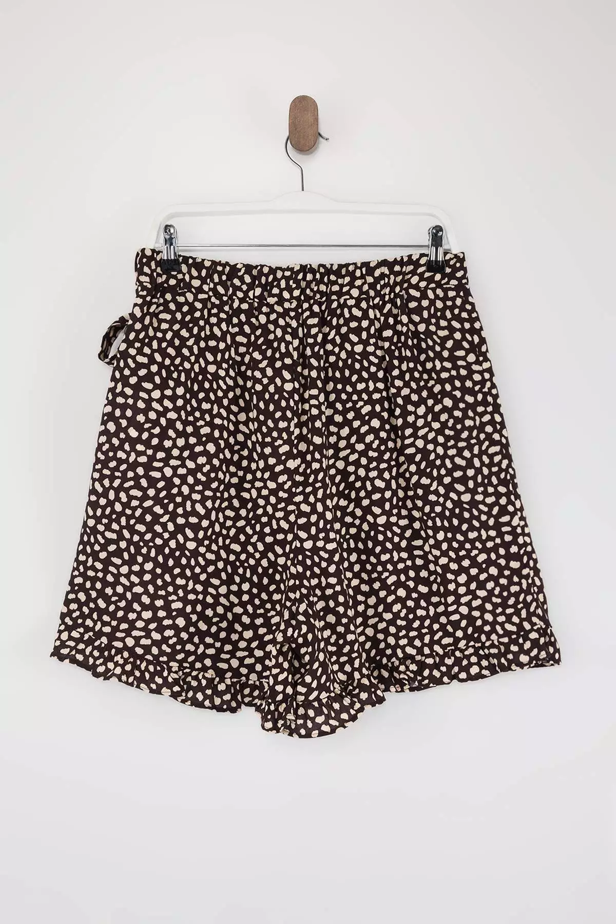 Brown Crispy Floral Tie-Waist Woven Plus Size Shorts Skirt Tbbss22Sr0164