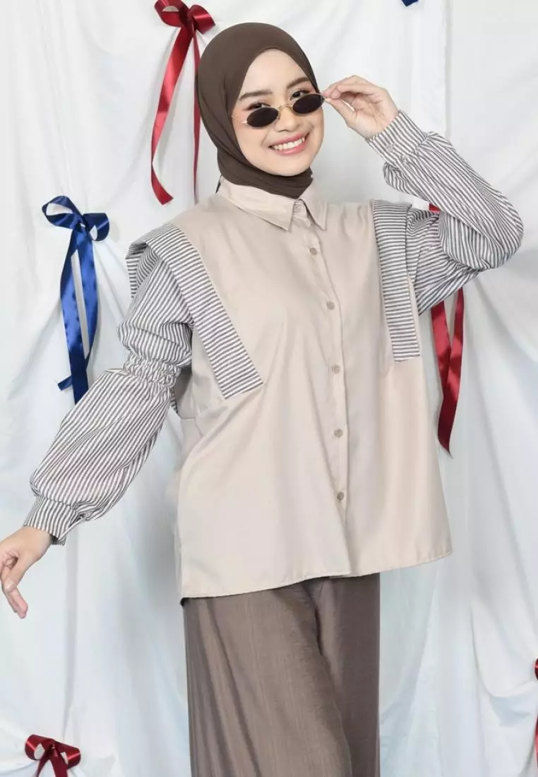 Liya Mix Stripe Shirt - Khaki M18862 R28S1
