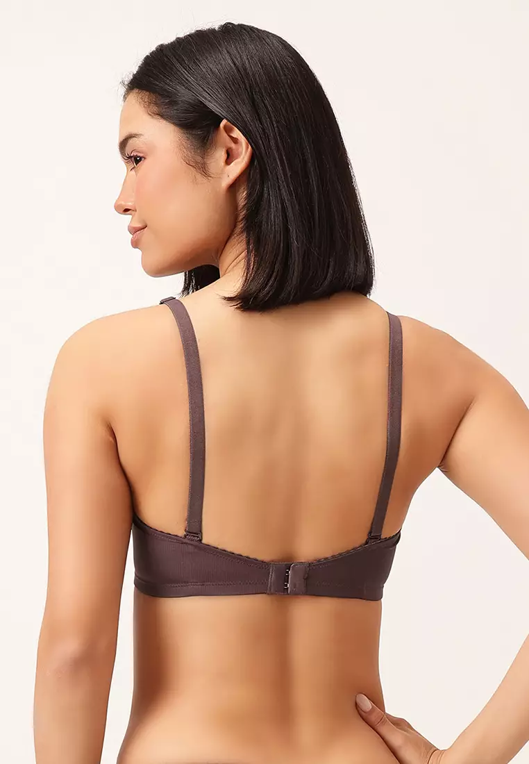 Clovia Non-Padded Non-Wired Self-Striped Multiway T-shirt Bra in Aubergine Colour