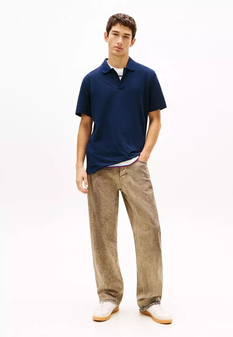 Badge Regular Fit Waffle Knit Polo Shirt - Tommy Jeans