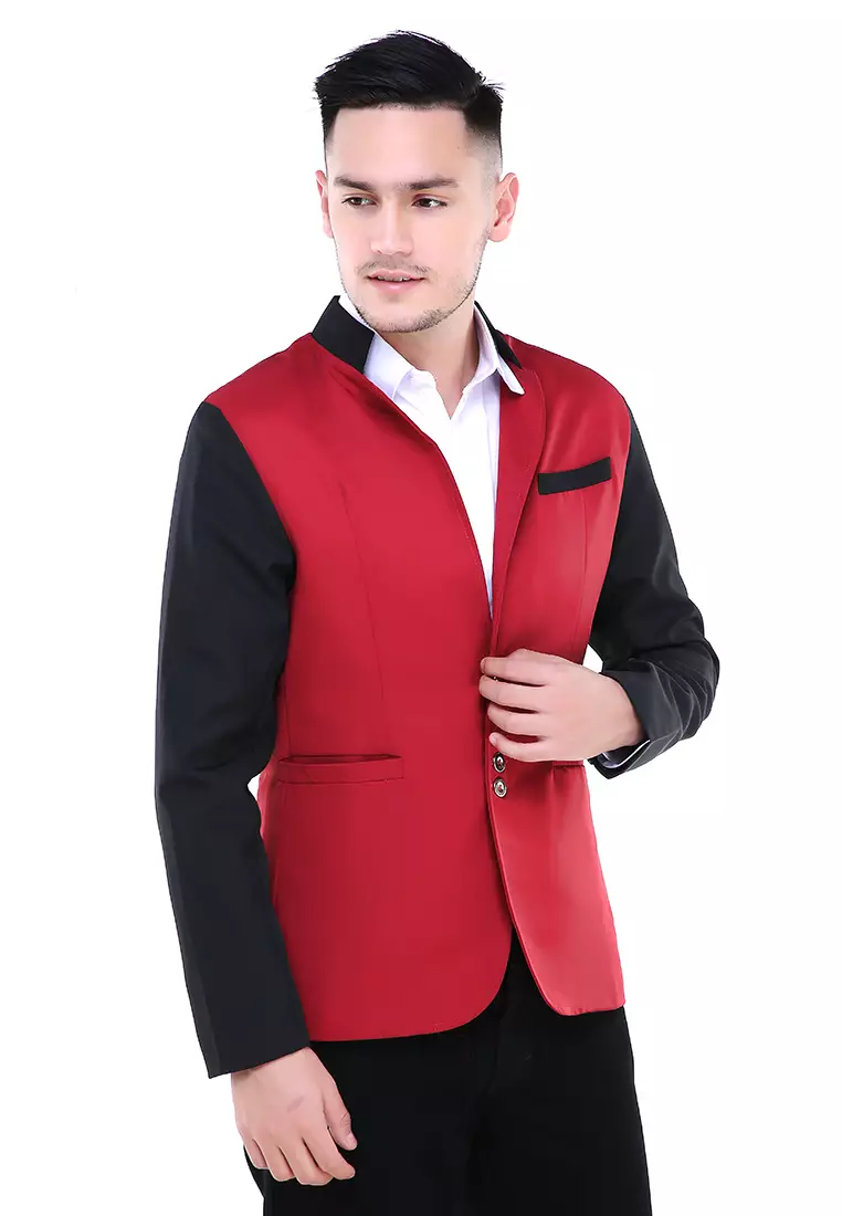 Woreq Jas Blazer Pria Five Button One Pocket Formal Longsleeve Suit Material High Twist ORIGINAL - Black