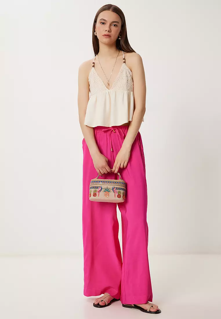Women's Dark Pink Wide Leg Comfortable Summer Trousers Wf00117