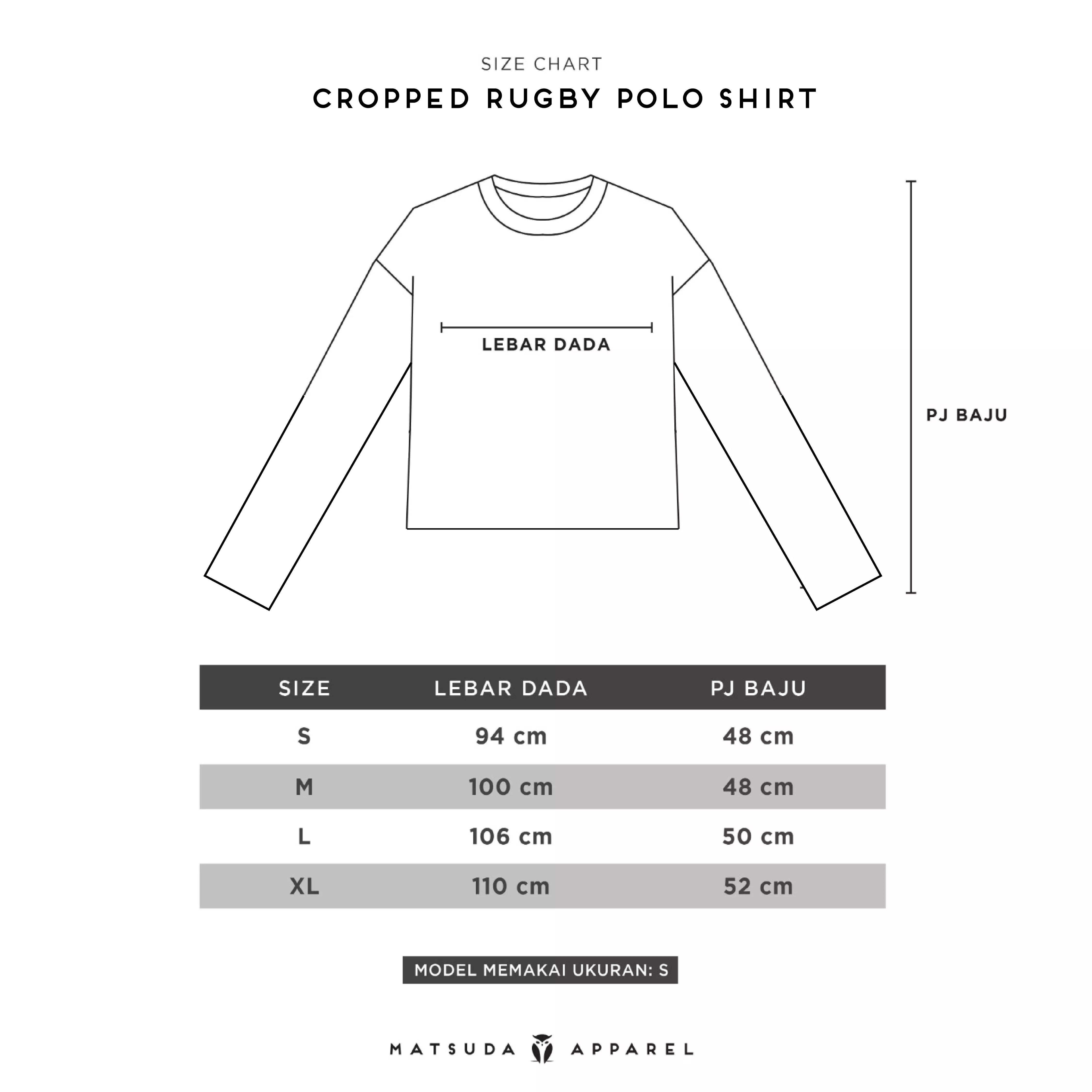 Matsuda Polo Rugby Crop top katun Emika Green Off white