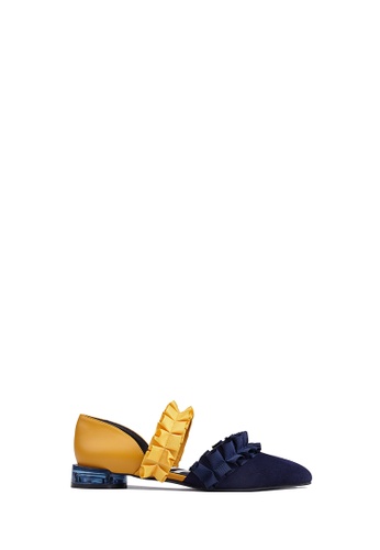 House of Avenues navy Ladies Ruffle Strap Flat Pumps 5100 Navy A7739SHBEB98CEGS_1