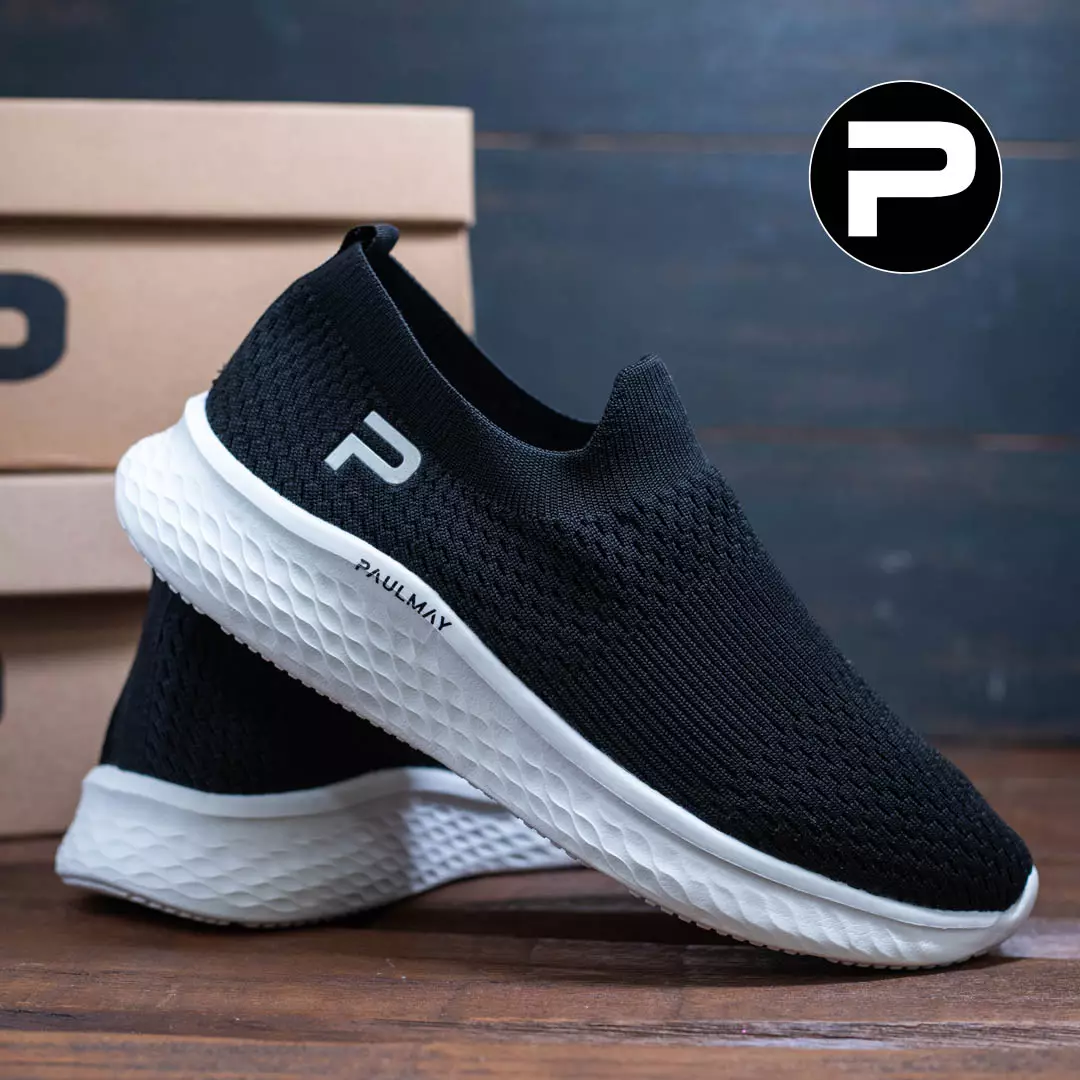 PAULMAY - Sepatu Slip On Running Pria Go Walk Black White