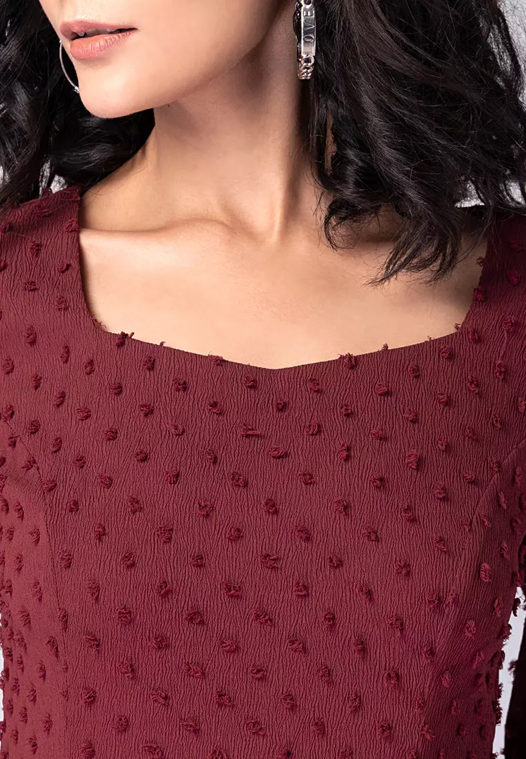 Maroon Self Design A Line Dress