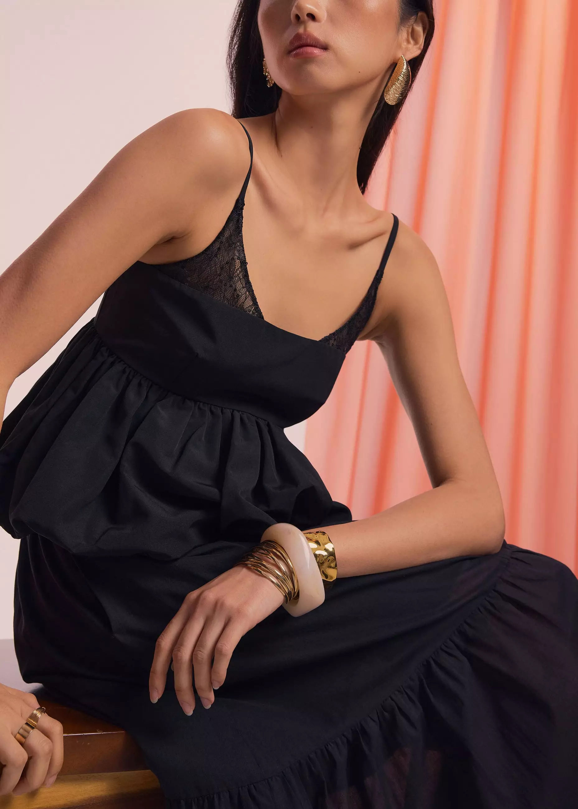 Atasan Wanita - V-neck Bubble Hem Babydoll Top