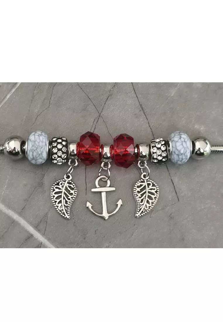 Accessories Wanita Anchor Pomora Charm Bracelet Gelang Wanita Silver, Red
