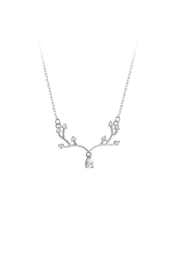 ZITIQUE silver Women's Sweet Diamond Embedded Antlers Necklace - Silver A2B0FAC40A7E3CGS_1