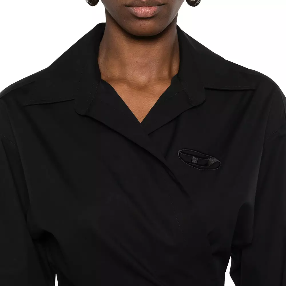 C-Delphos-S1 Tie-Detail Collared Shirt Black